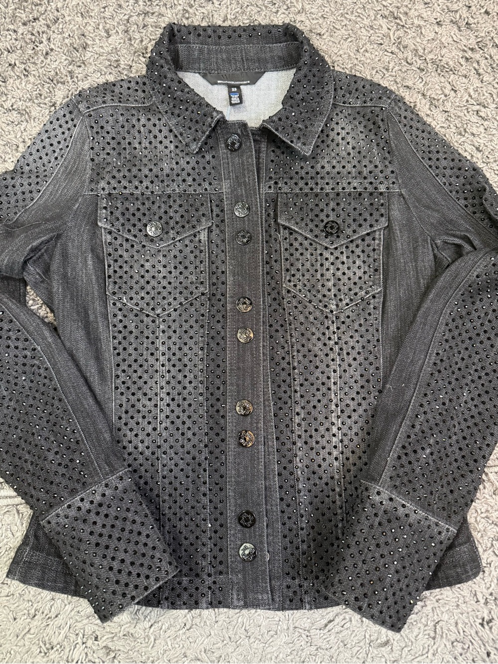 White House Black Market Black Studded Denim Jacket New Without Tag